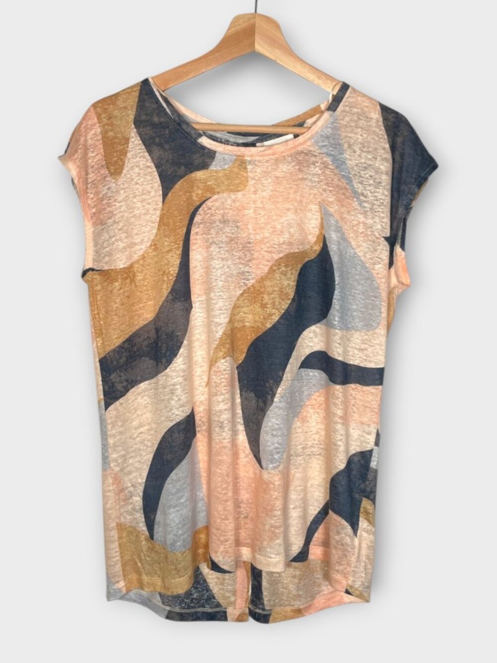 Rachel Zoe 100% Linen Top M Abstract Knit Sleeveless Top Orange Tan